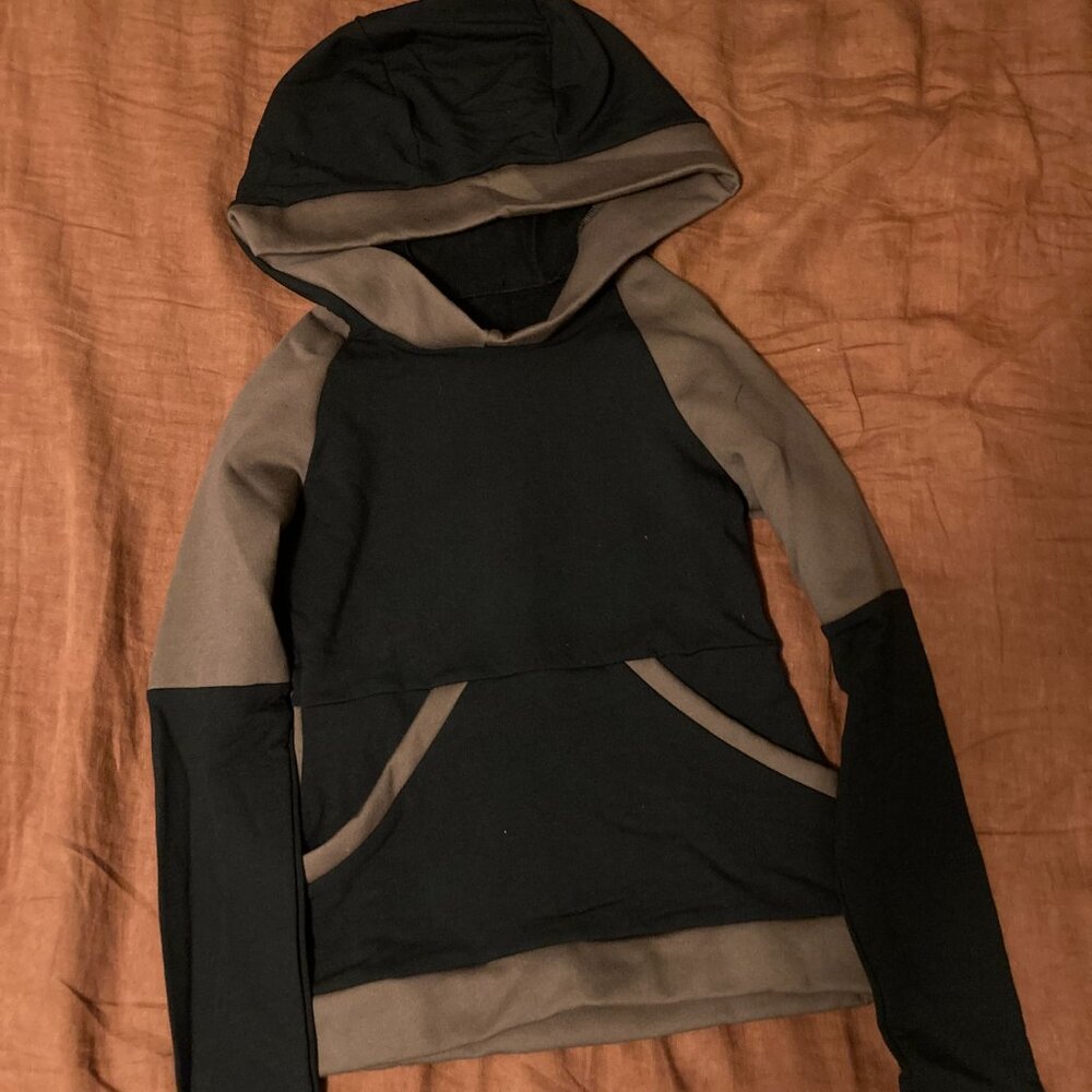 Handmade Organic Bamboo Fleece Hoodie- Black Brown Raglan Pullover
